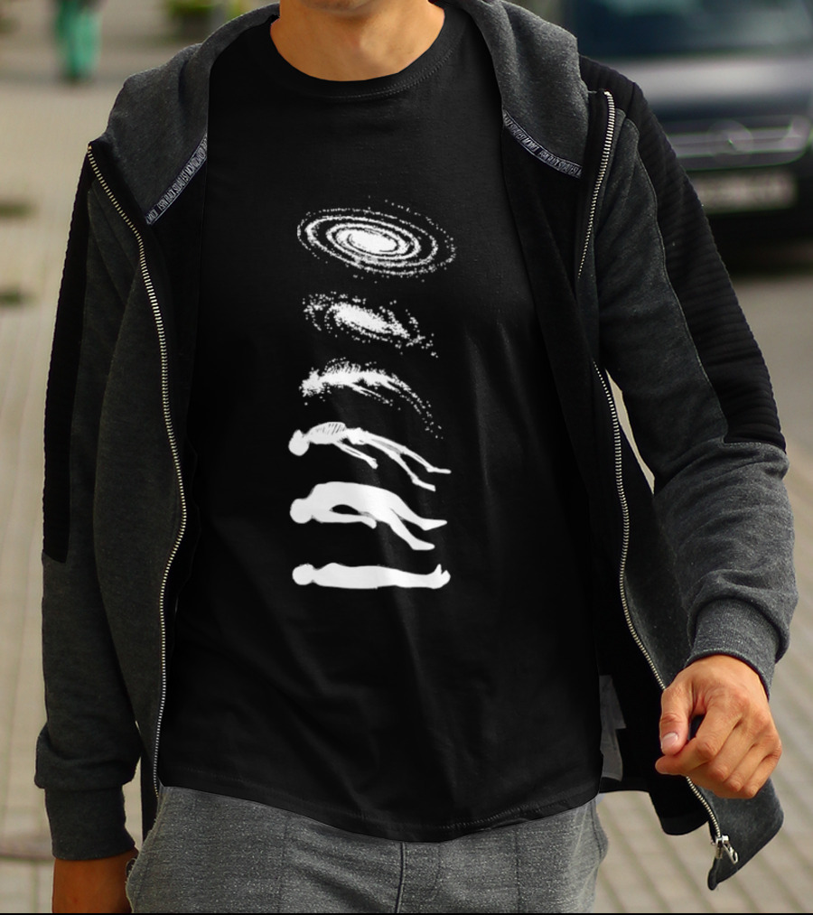 Ascending Galaxy Human Evolution Skeleton Floating Man T-Shirt