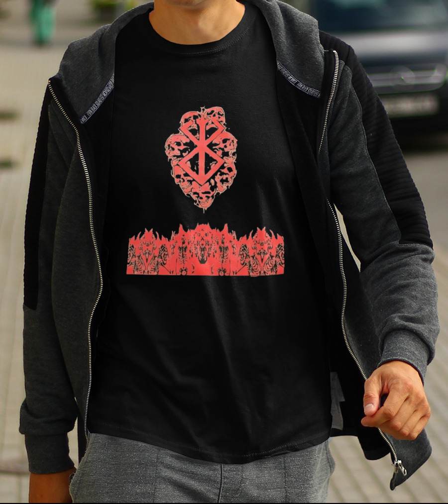 Berserk Sacrifice Skulls Skeletons Symbolic Red T-Shirt