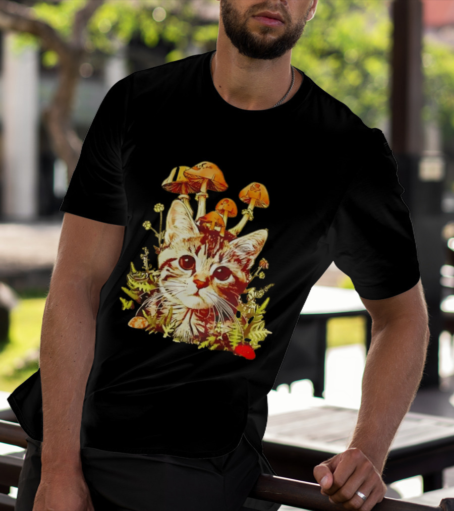 Blooming At My Own Pace Cat With Mushrooms T-Shirt