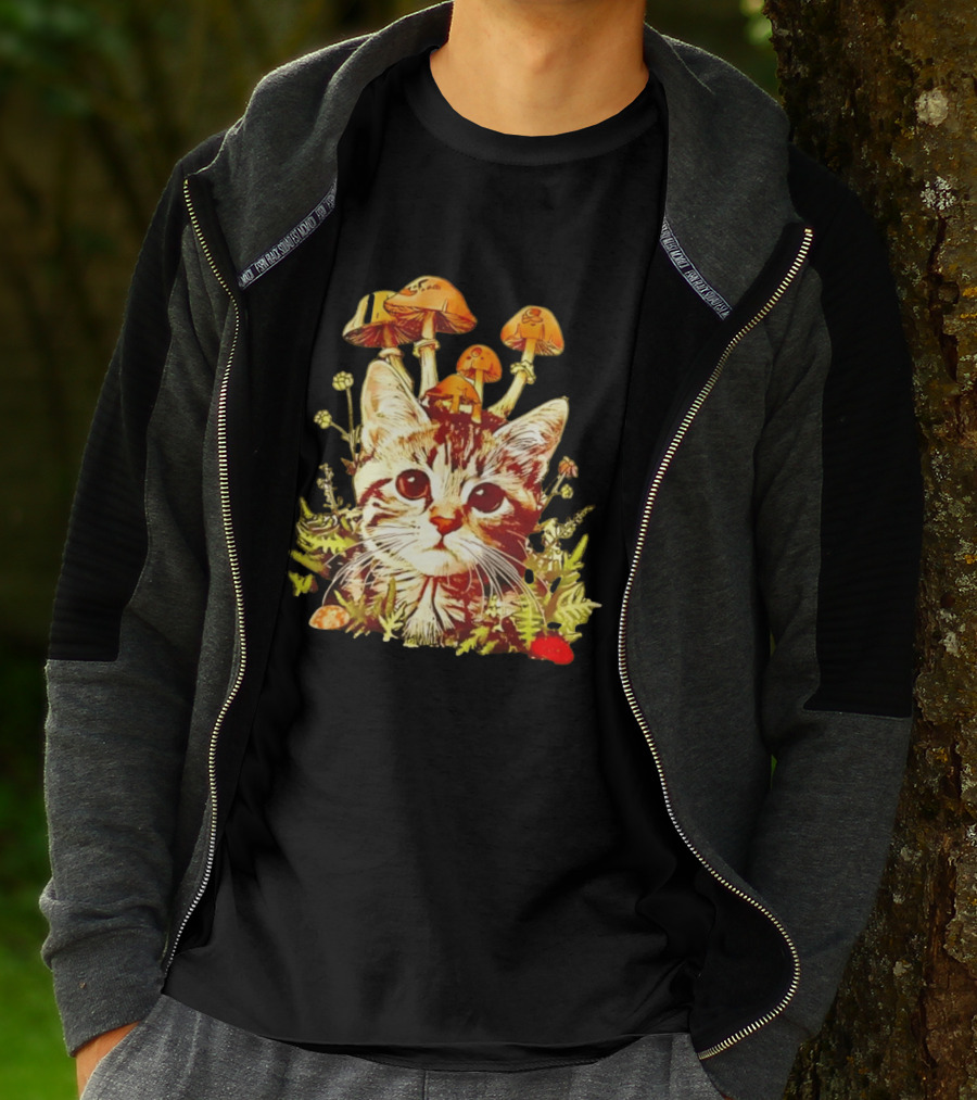 Blooming At My Own Pace Cat With Mushrooms T-Shirt
