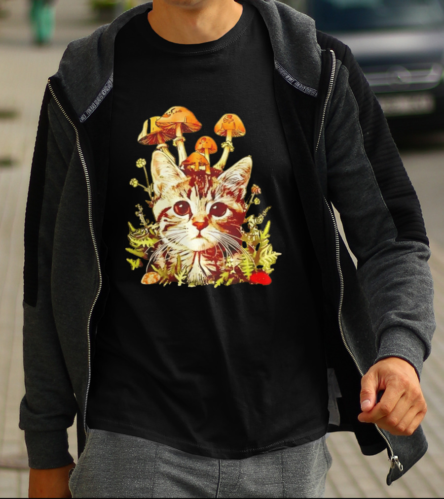 Blooming At My Own Pace Cat With Mushrooms T-Shirt