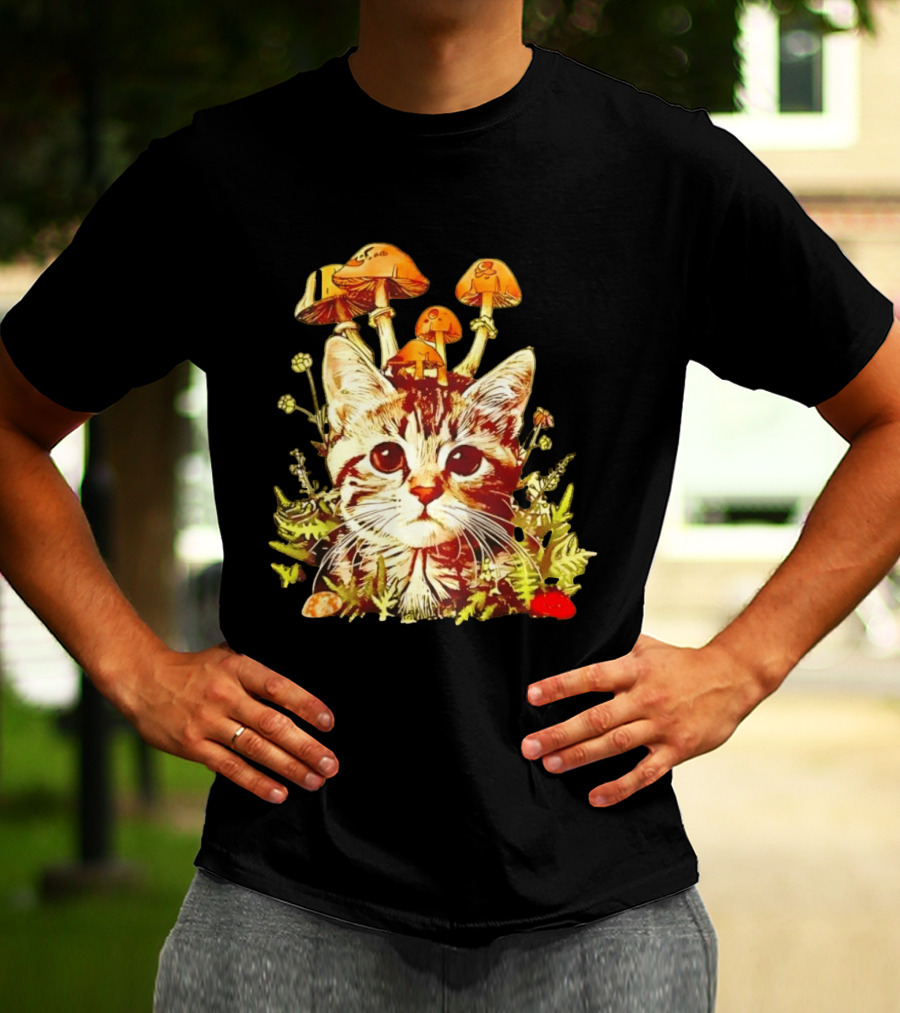 Blooming At My Own Pace Cat With Mushrooms T-Shirt