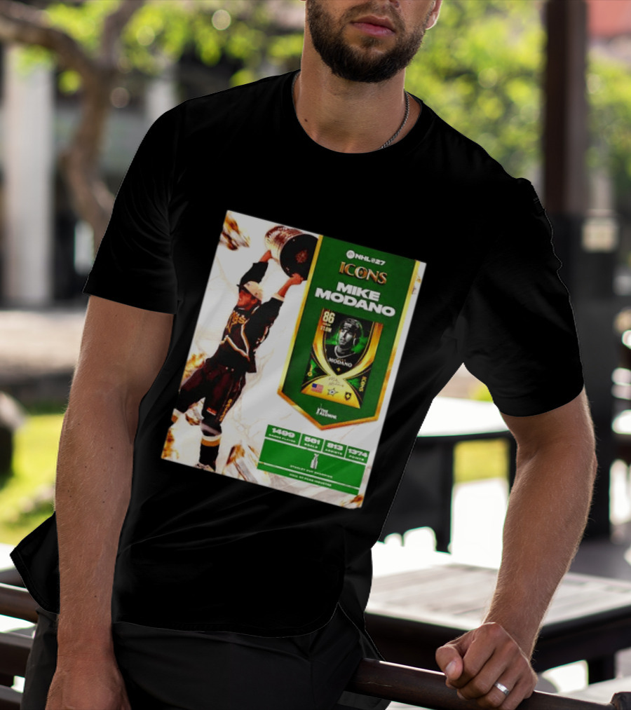 NHL 27 Icons Mike Modano Dallas Stars Player Stats And Achievements T-Shirt