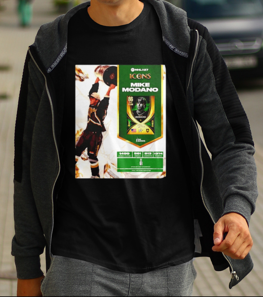 NHL 27 Icons Mike Modano Dallas Stars Player Stats And Achievements T-Shirt