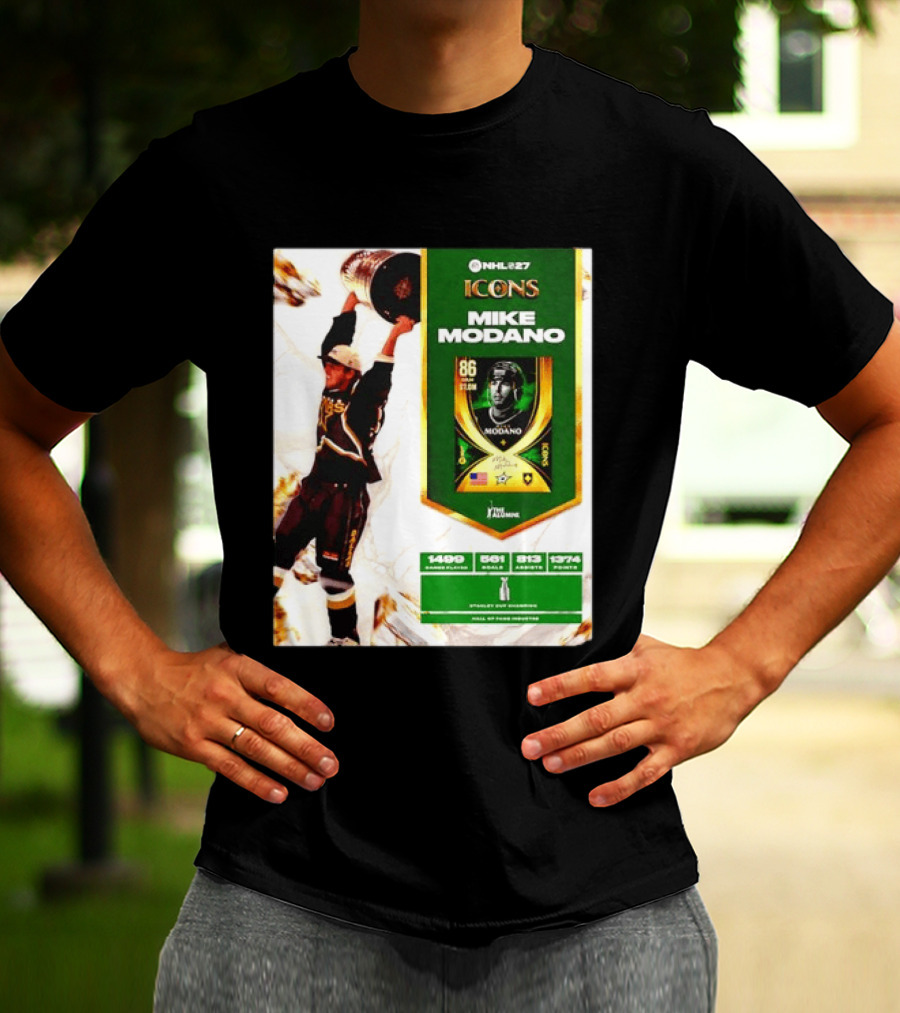 NHL 27 Icons Mike Modano Dallas Stars Player Stats And Achievements T-Shirt