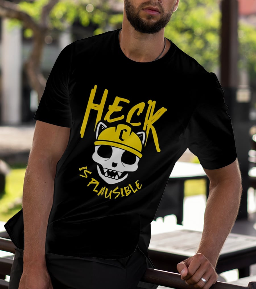 Heck Is Plausible Cat Skull Construction Helmet T-Shirt