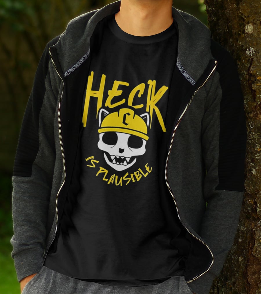 Heck Is Plausible Cat Skull Construction Helmet T-Shirt