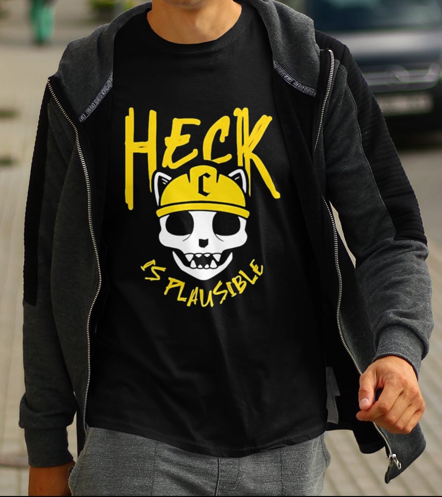 Heck Is Plausible Cat Skull Construction Helmet T-Shirt