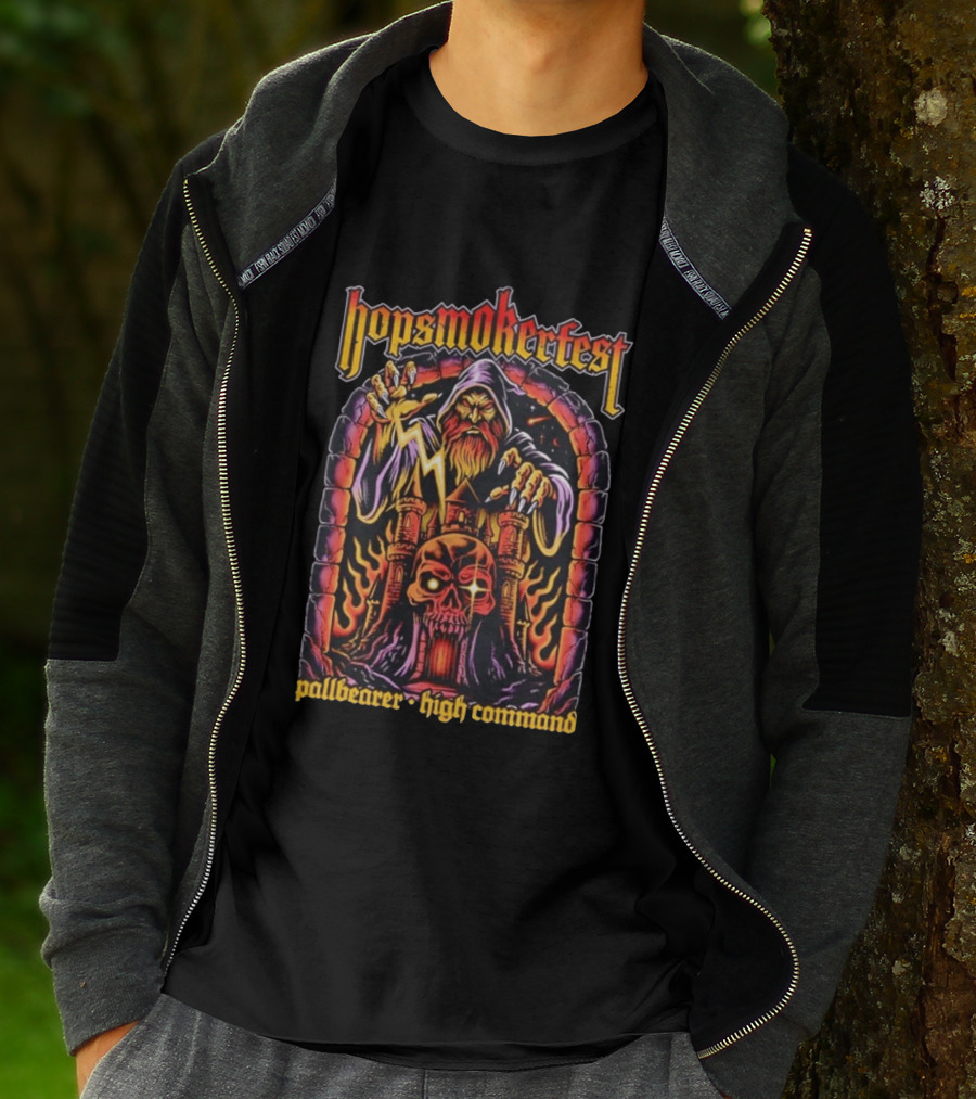 Hopsmokerfest Pallbearer High Command Wizard Lightning Bolt Skull Castle T-Shirt
