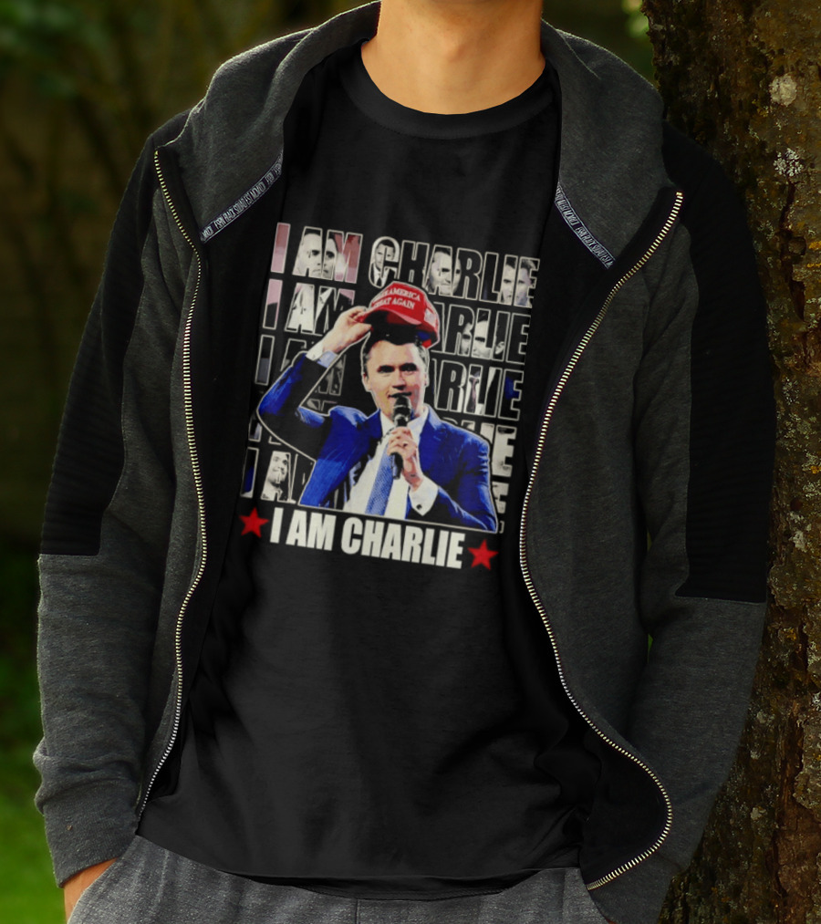 I Am Charlie With Make America Great Again Hat Repeated T-Shirt