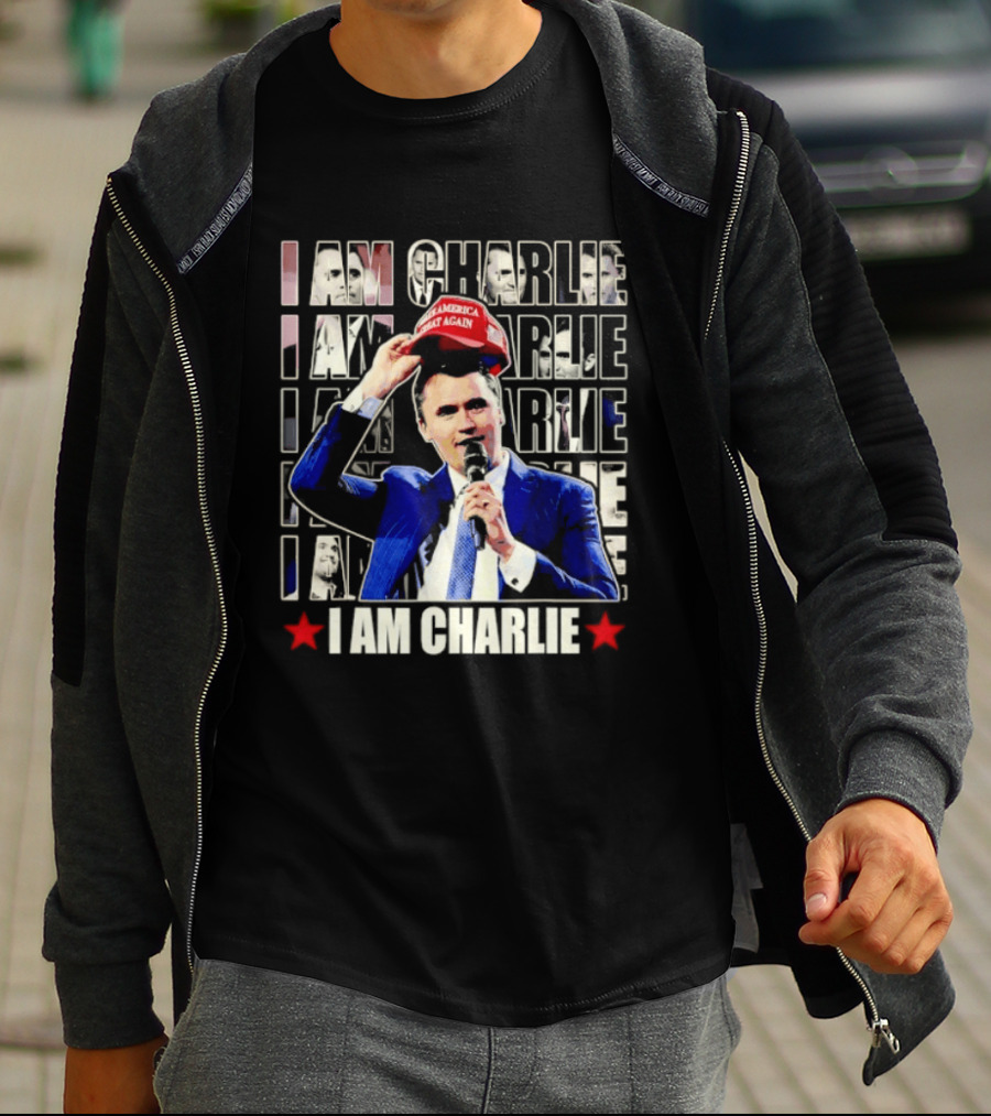 I Am Charlie With Make America Great Again Hat Repeated T-Shirt