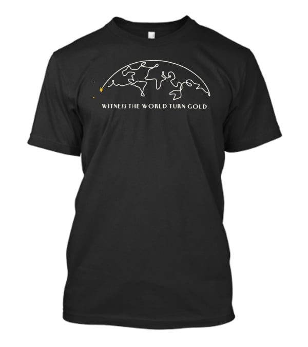 Witness The World Turn Gold Inspirational Line Art Globe T-Shirt