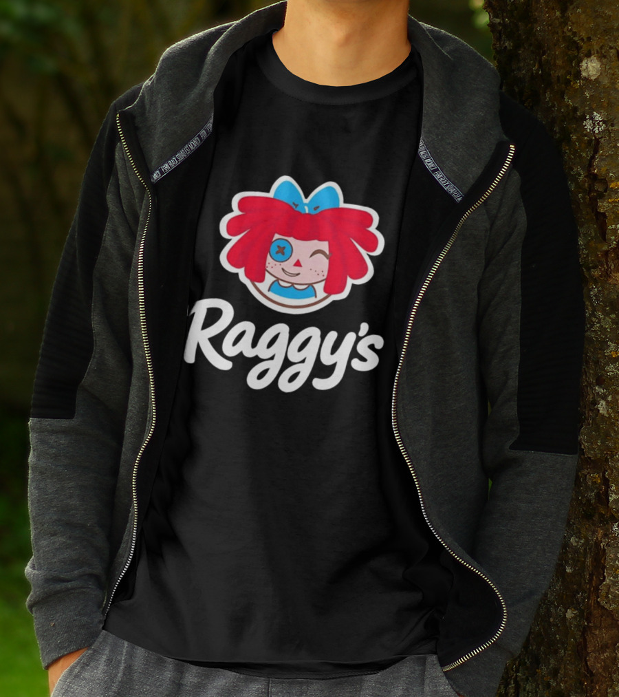 Raggy's Raggedy Ann Cartoon Character Red Hair Blue Bow T-Shirt