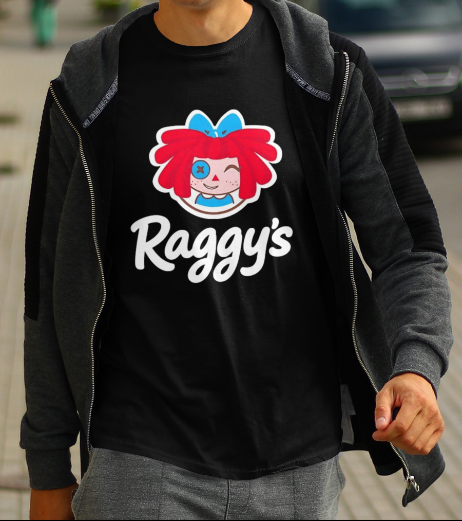 Raggy's Raggedy Ann Cartoon Character Red Hair Blue Bow T-Shirt