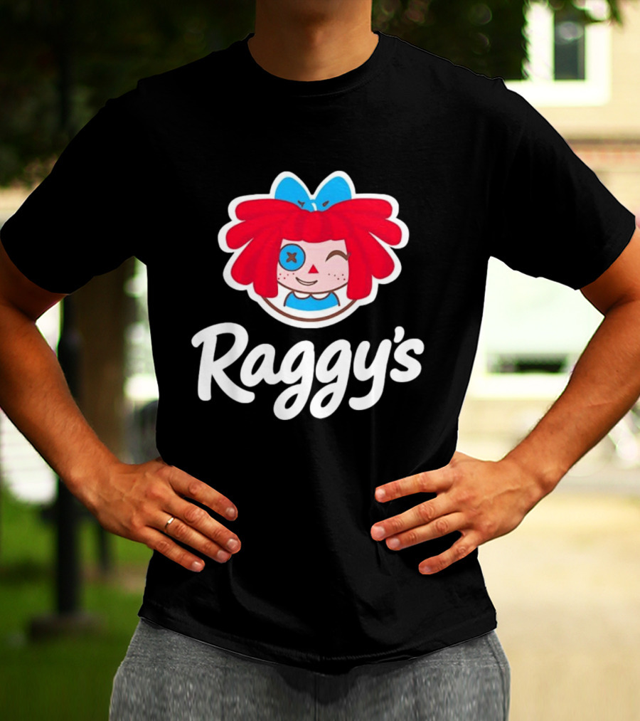 Raggy's Raggedy Ann Cartoon Character Red Hair Blue Bow T-Shirt