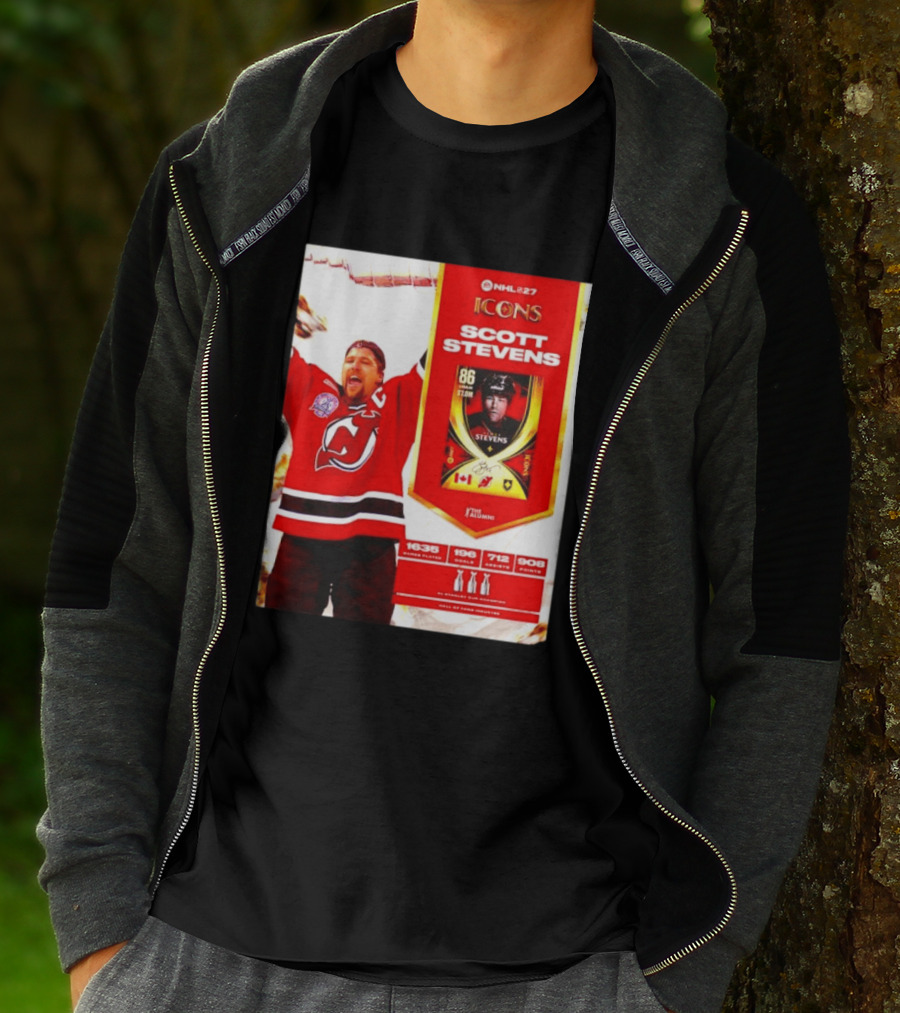 NHL 27 Icons Scott Stevens New Jersey Devils Hall Of Fame Legend T-Shirt