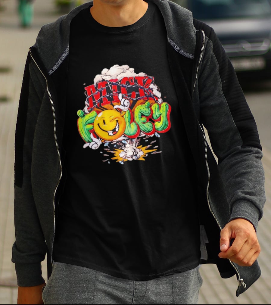 Mick Foley Cactus Smiley Face Barbed Wire Explosive Burst T-Shirt