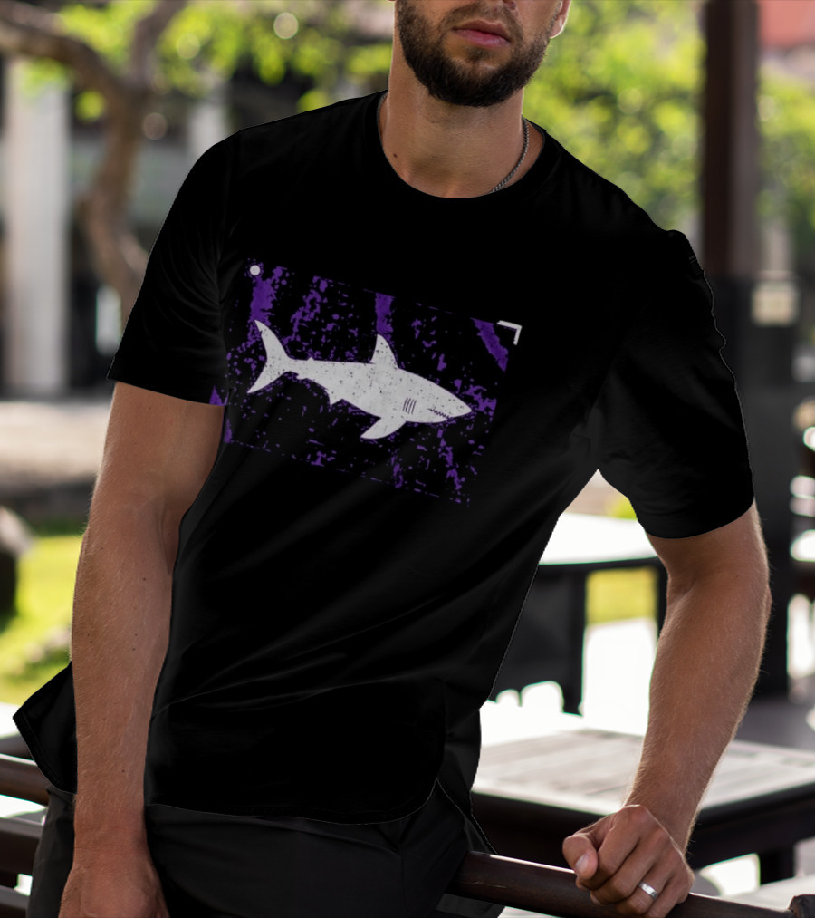 Shark Warning Flag Purple Distressed White T-Shirt
