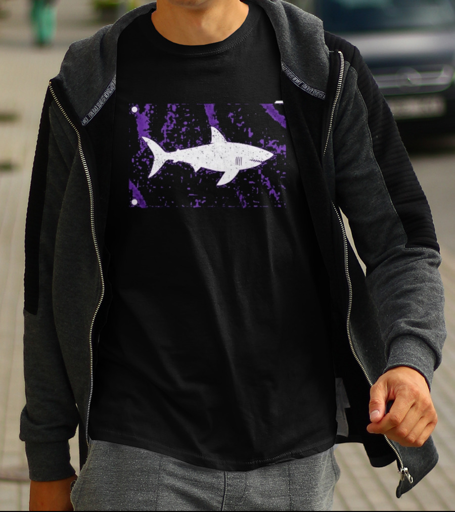 Shark Warning Flag Purple Distressed White T-Shirt