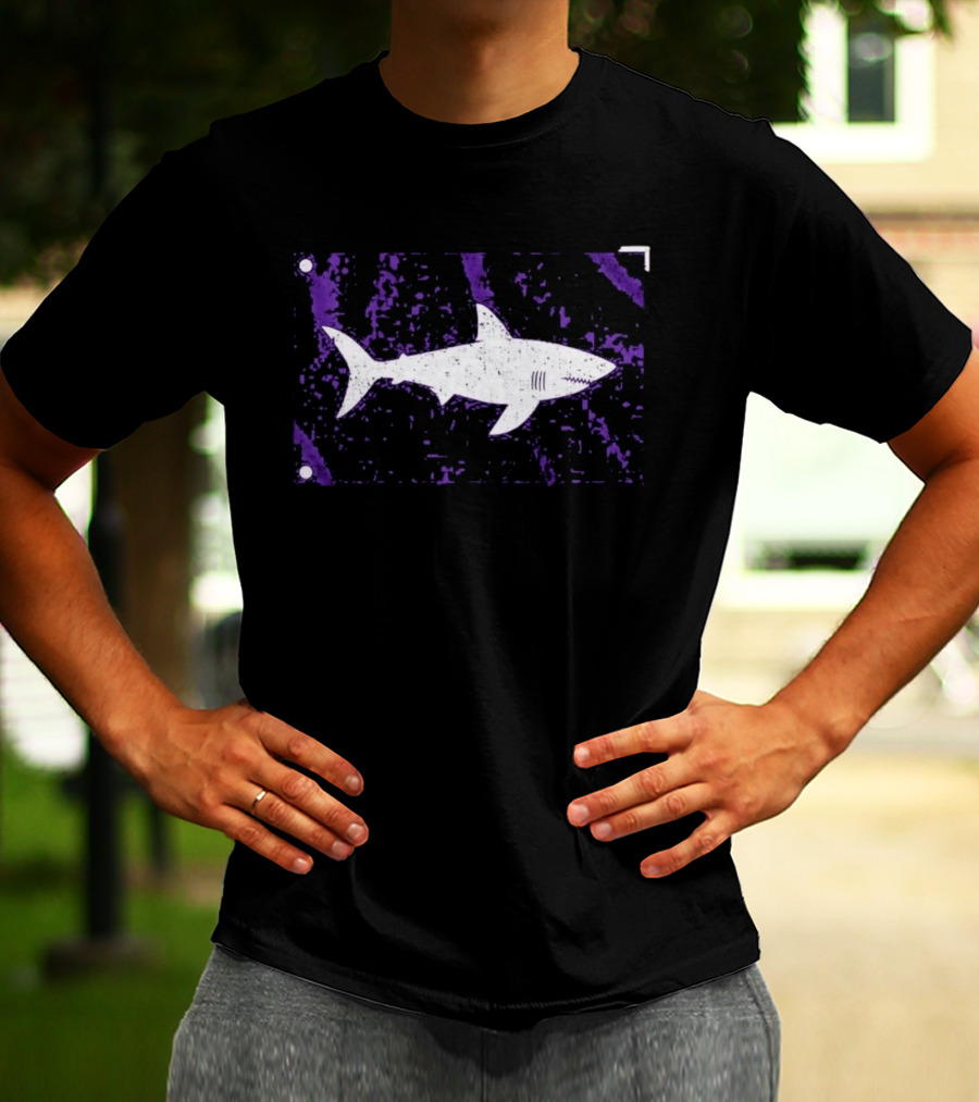 Shark Warning Flag Purple Distressed White T-Shirt
