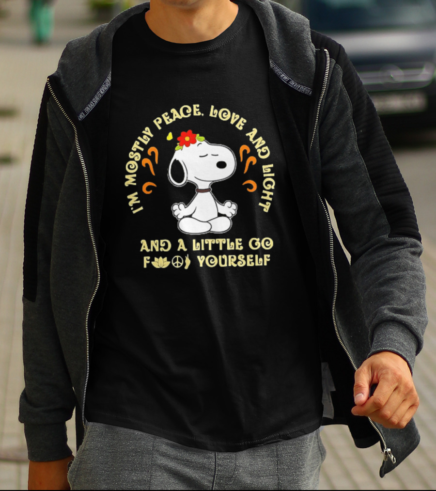 Snoopy Meditating I'm Mostly Peace Love And Light And A Little Go F Yourself T-Shirt