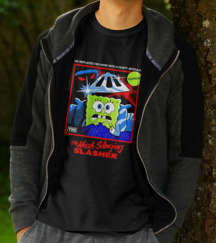 Sponge In The Hash Slinging Slasher He Replaced His Hand With A Rusty Spatula VHS T-Shirt