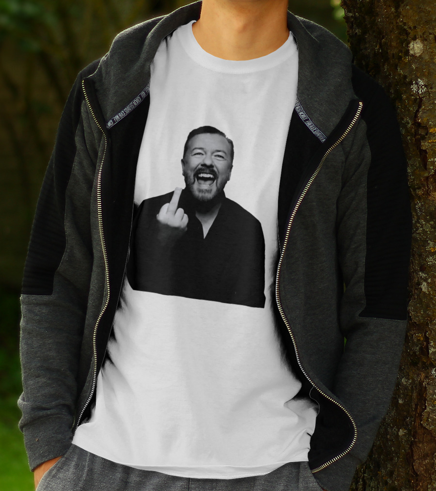 Anh Ricky Gervais Laughing Middle Finger Gesture T-Shirt