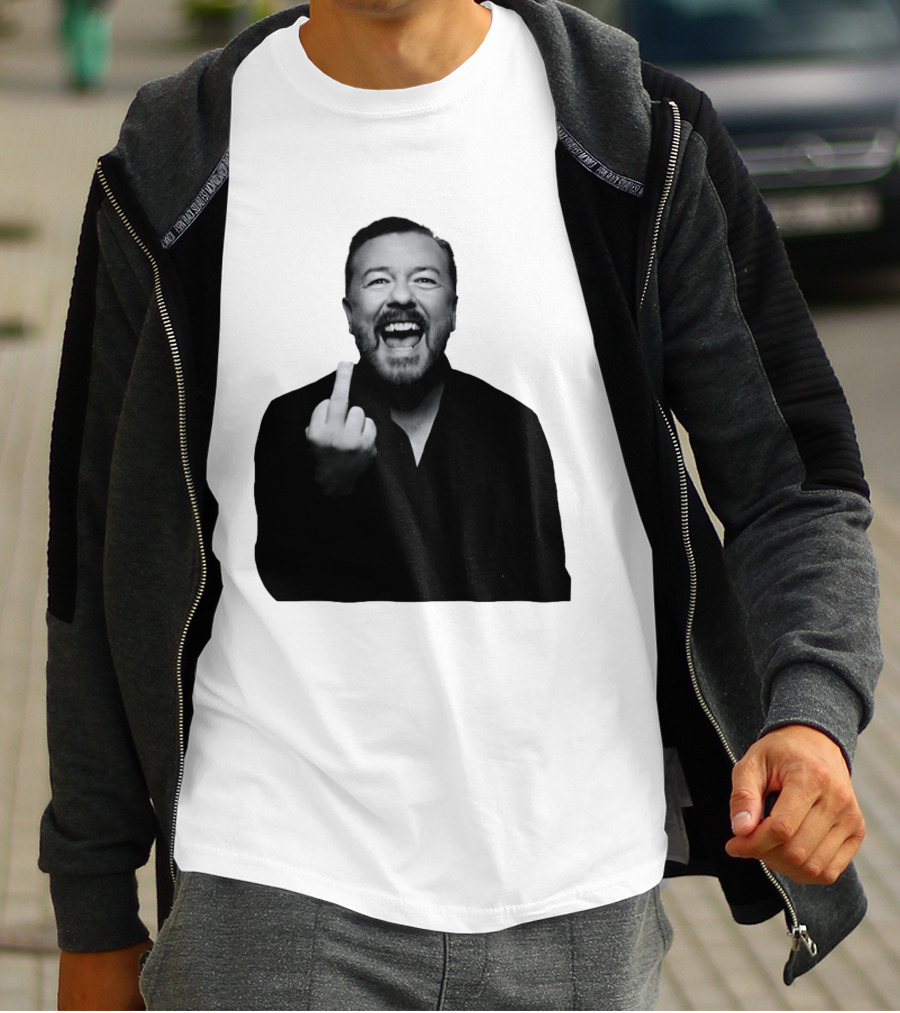 Anh Ricky Gervais Laughing Middle Finger Gesture T-Shirt