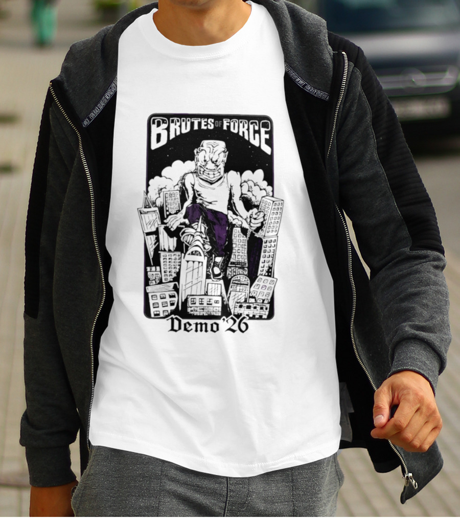 Brutes Of Force Demo '26 Hardcore Punk Band Monster Destroying City T-Shirt