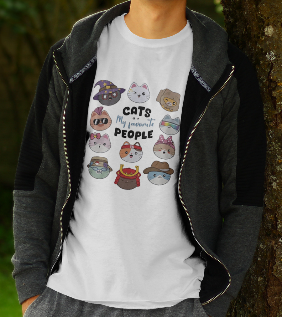 Cats Are My Favorite People Cute Wizard Ninja Cowboy Kawaii Kittens T-Shirt