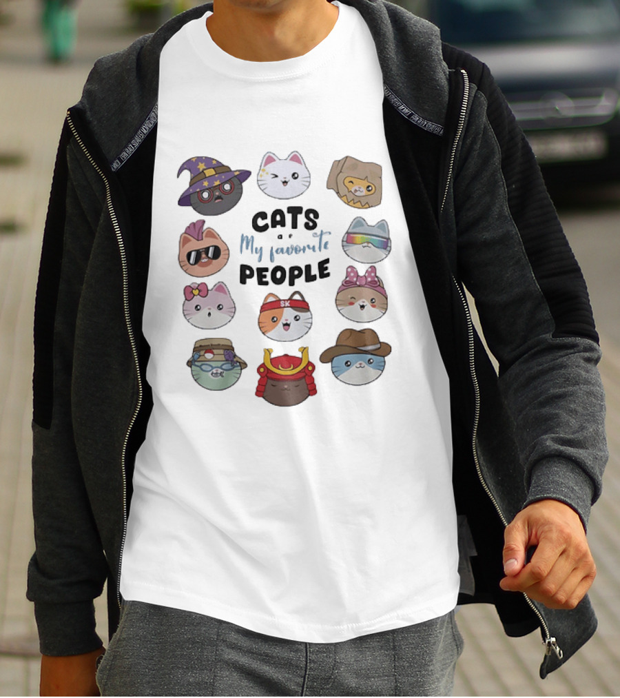 Cats Are My Favorite People Cute Wizard Ninja Cowboy Kawaii Kittens T-Shirt