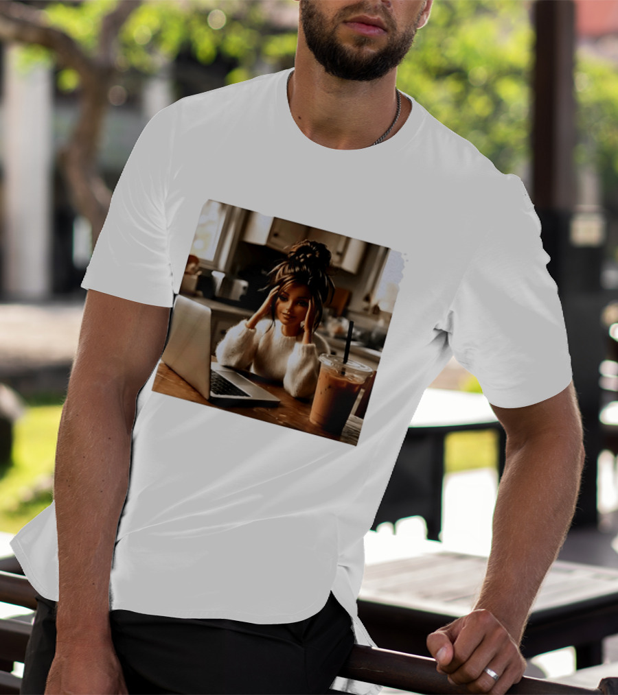 Crashing Out Barbie Girl With Coffee And Laptop Vibes T-Shirt