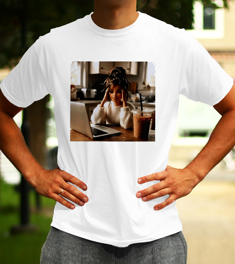 Crashing Out Barbie Girl With Coffee And Laptop Vibes T-Shirt