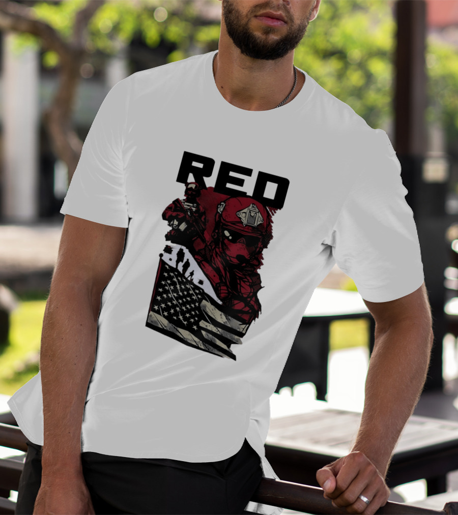 Red Military Special Forces Soldier American Flag T-Shirt