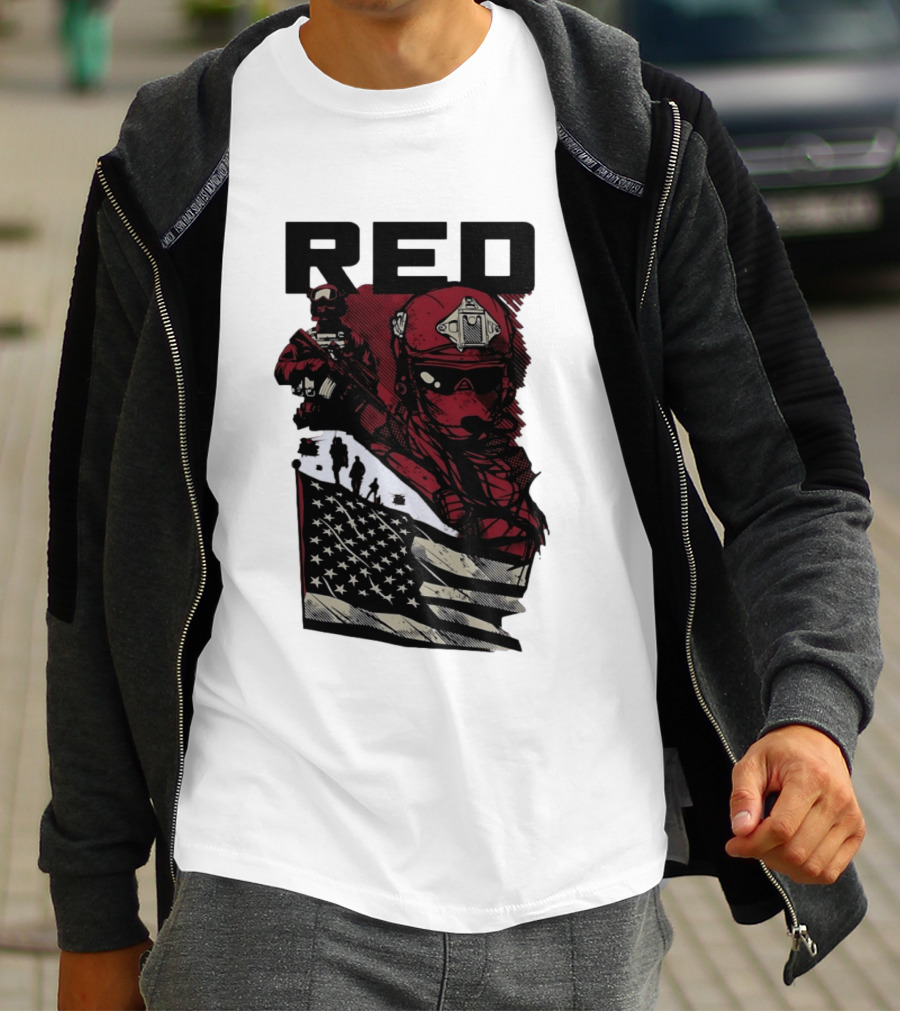 Red Military Special Forces Soldier American Flag T-Shirt