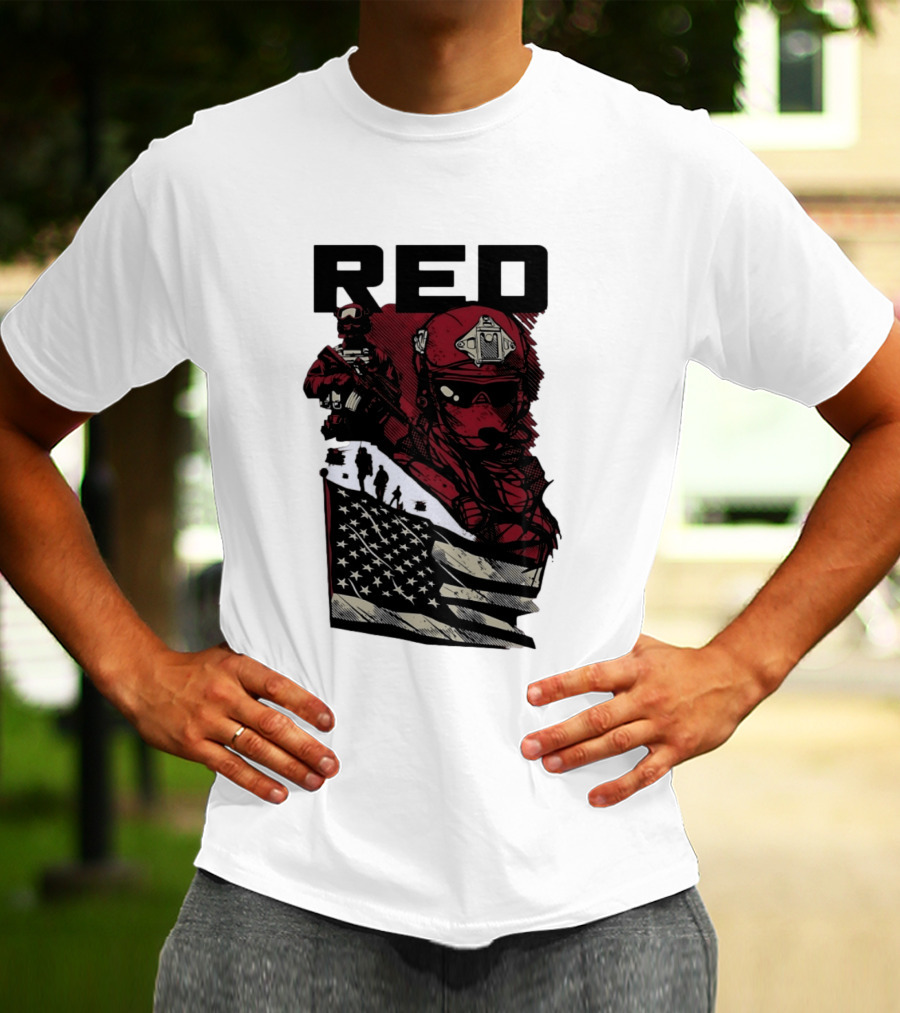 Red Military Special Forces Soldier American Flag T-Shirt