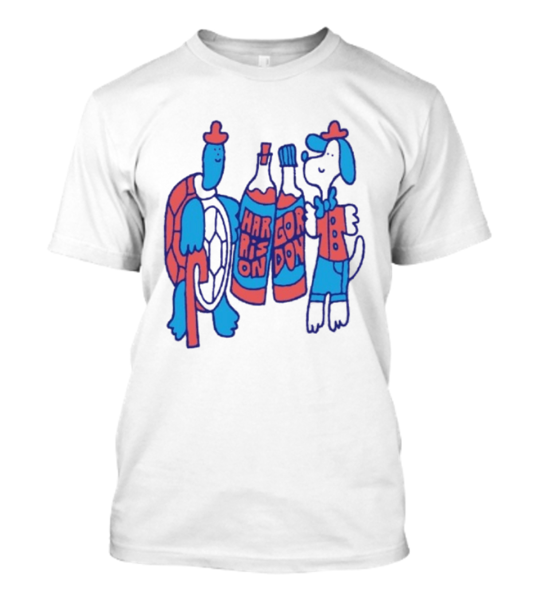 Harrison Gordon Honey TV Turtle Dog Duo With Bottles T-Shirt