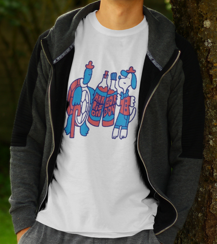 Harrison Gordon Honey TV Turtle Dog Duo With Bottles T-Shirt