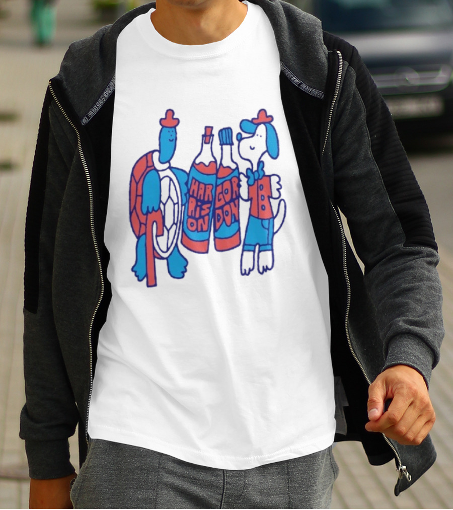 Harrison Gordon Honey TV Turtle Dog Duo With Bottles T-Shirt