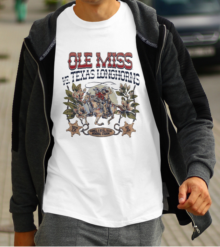 Ole Miss Vs Texas Longhorns Darrell K Royal Texas Memorial Stadium Austin TX October 2026 T-Shirt