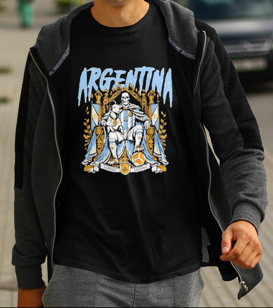 Argentina Lionel Messi La Pulga La Cabra Goat Skeleton Throne AFA Soccer T-Shirt