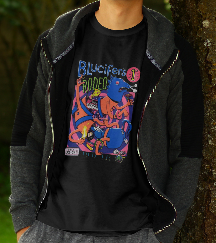Blucifer's First Rodeo Denver CO July 23 26 2026 Colorful Cartoon T-Shirt