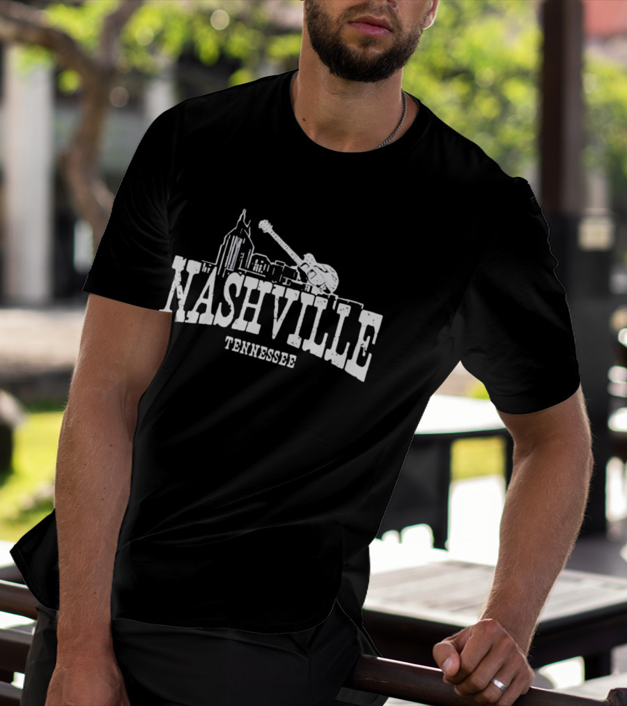 Nashville Tennessee Skyline Guitar City Music Scene T-Shirt