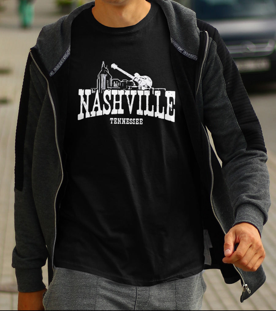 Nashville Tennessee Skyline Guitar City Music Scene T-Shirt