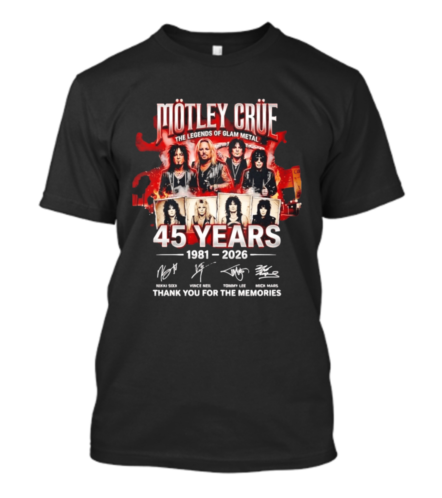 Mötley Crüe The Legends Of Glam Metal 45 Years 1981 2026 Thank You For The Memories T-Shirt