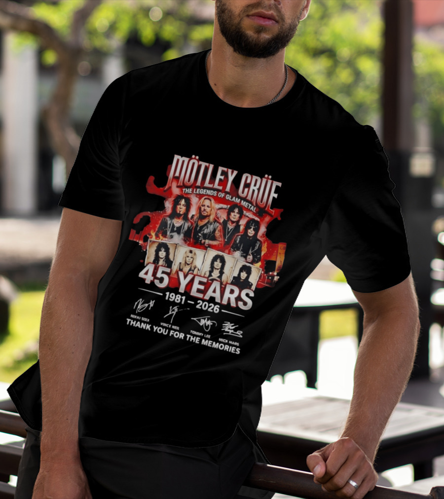 Mötley Crüe The Legends Of Glam Metal 45 Years 1981 2026 Thank You For The Memories T-Shirt