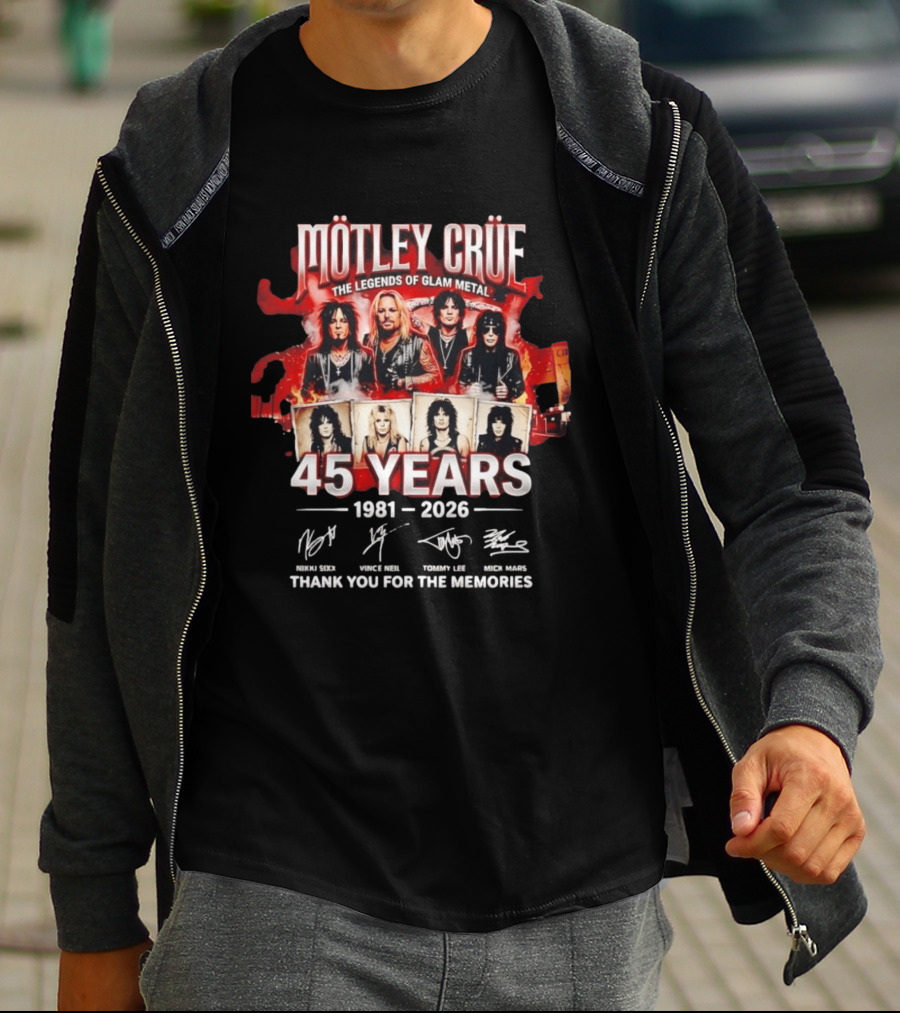 Mötley Crüe The Legends Of Glam Metal 45 Years 1981 2026 Thank You For The Memories T-Shirt