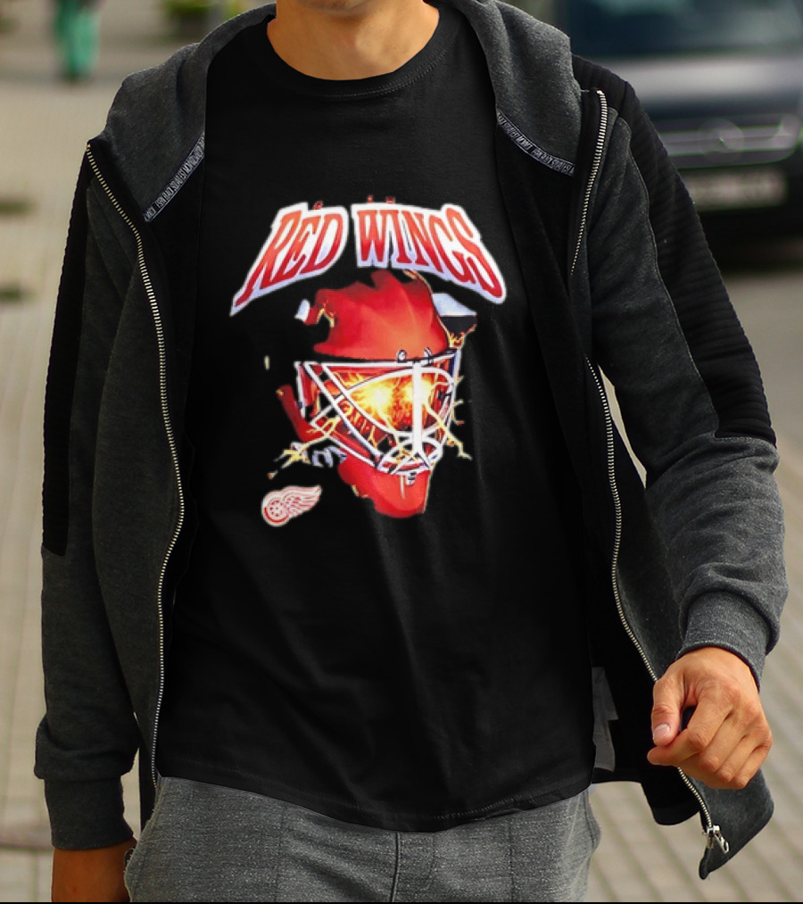 Detroit Red Wings Goalie Mask Red Lightning Burst T-Shirt