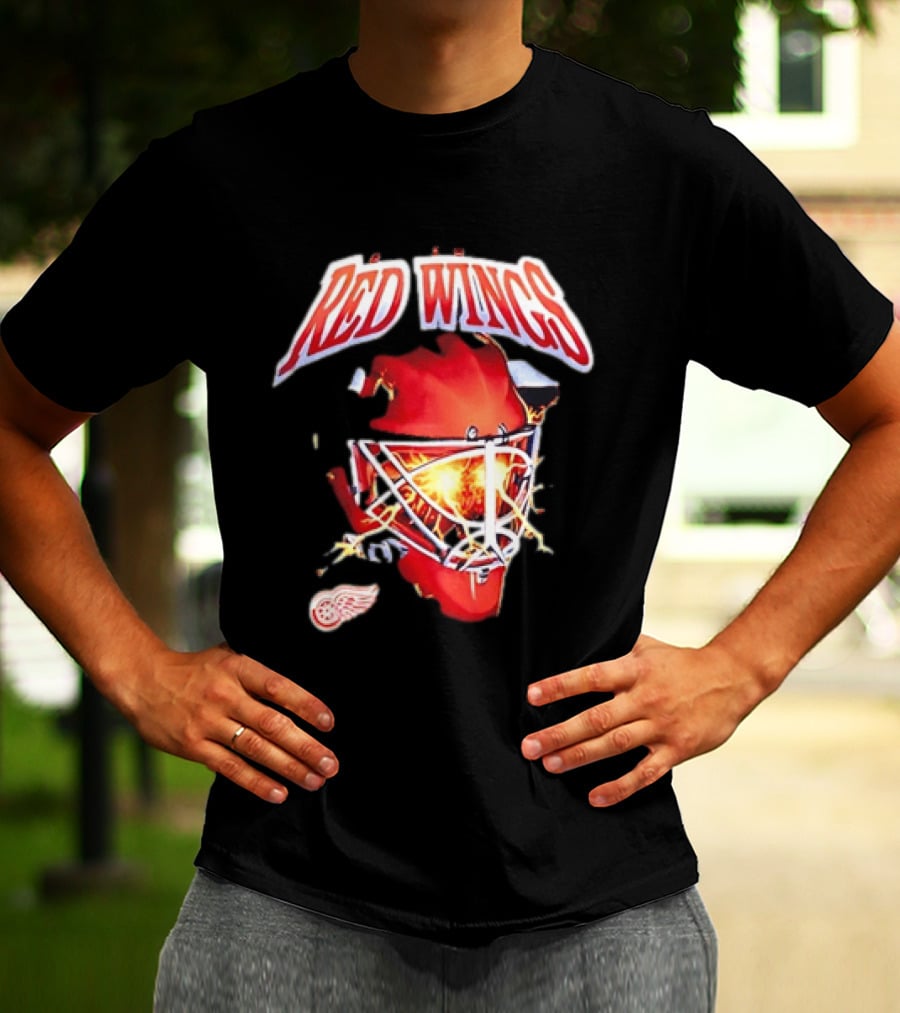 Detroit Red Wings Goalie Mask Red Lightning Burst T-Shirt