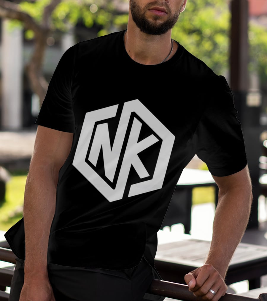 NK Minimalist Hexagon Symbol White Marble Effect T-Shirt